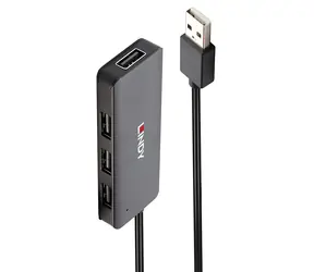 Lindy 4 Port USB 2.0 Hub, schwarz / USB-Hub / 4X USB-A 2.0 / Kabellänge 0,8 m / Desktop-Design