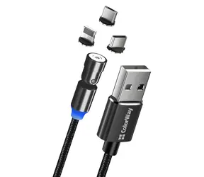 Colorway 3-in-1-Ladekabel, magnetisch, schwarz / Ladekabel / Lightning + Micro-USB + USB-C / 540° drehbar / 2,4 A