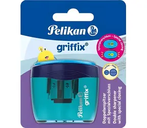 Pelikan Griffix Doppelspitzer blau / Bleistiftspitzer / 2 Löcher / herausnehmbare Ablage
