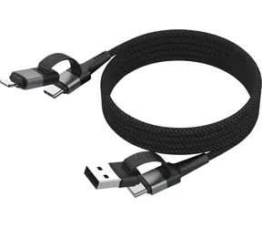 Ansmann Magnetisches 4-in-1-Kabel, schwarz / Lade- und Datenkabel / USB-A / USB-C / Lightning / Magnetisch / 1,2 m