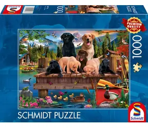 Schmidt Puzzle Hunde-Familie am See / 1000 Teile / ab 12 Jahren