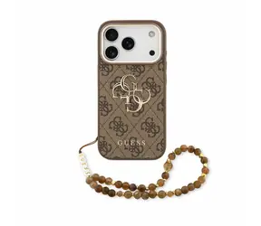 Guess PU 4G Metall Logo -Armband für iPhone 18 Pro Max, braun / Rückseite / Kunstleder / Logo