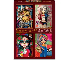 MAGNOLIA Puzzle Alice, Harley, Catrina und Brunette / 4 x 260 Teile / 24 x 34 cm