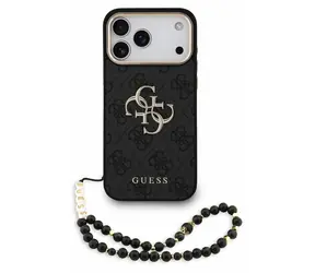 Guess PU 4G Metall Logo -Armband für iPhone 18 Pro Max, schwarz / Rückseite / Kunstleder / Logo