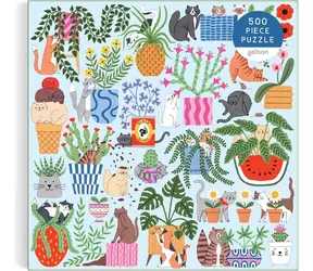 Galison Quadratisches Puzzle Katzen in Blumentöpfen / 500 Teile / 51 × 51 cm
