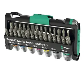 Wera Tool-Check Kfz-Werkzeugset 1 / 38-teilig / Bits, Ratschen und Steckschlüssel / Werkzeugtasche