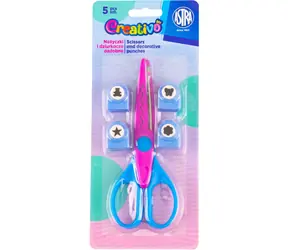 Astra Creativo Schere und Locher blau-rosa / Schere und Locher Set / 5-teilig / dekorative Muster / 10 mm