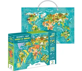 DODO Magnetisches Spiel Weltkarte mit Tieren / Magnete / 36 Teile / Tragbares Spielbrett