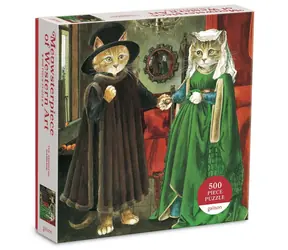 Galison Quadratisches Puzzle Meowsterpiece: Arnolfini Hochzeit / 500 Teile / Größe 51 × 51 cm