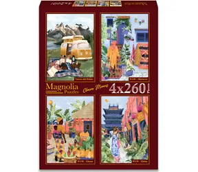MAGNOLIA Puzzle Torres del Paine, Marokko, Ghana und China / 4 x 260 Teile / 24 x 34 cm