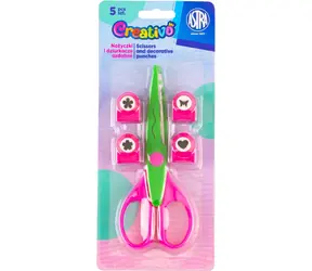ASTRA CREATIVO Dekorative Schere und Locher grün-rosa / 5-teiliges Set / Muster 10 mm