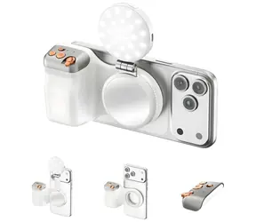 4smarts Magnetischer Fotohalter, weiß / Handyhalterung / Magnetische Befestigung / Bluetooth-Auslöser / LED-Licht