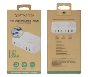 4smarts 7-in-1 100W Ladestation weiß / Ladestation / Kabelloses Laden 15W / GaN / 7 Anschlüsse