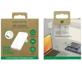 4smarts FlatPlug Slim Dual weiß / Wandladegerät / GaN / 2x USB-C / 65 W