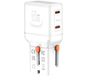 4smarts Nomad Pocket weiß / Reise-Ladeadapter / GaN / 65W / 2x USB-C / austauschbare Stecker