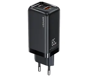 USAMS T47 schwarz / Ladegerät / 65W PD3.0 / QC / 1x USB-C / 1x USB-A