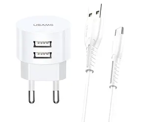 USAMS T20 weiß, USB-C-Kabel / Ladegerät / 2x USB-A / 2,1 A