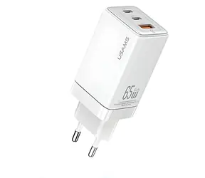 USAMS US-CC180 Sandru Serie weiß / Ladegerät / GaN / 65 W / 2x USB-C / 1x USB-A / PD3.0 / QC3.0