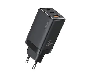 USAMS Sandru US-CC180 schwarz / Wandladegerät / GaN / 65 W / 2x USB-C / USB-A / PD / QC3.0