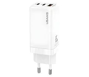 USAMS T33 weiß / Ladegerät / GaN 65W / 2x USB-C + USB-A / PD3.0