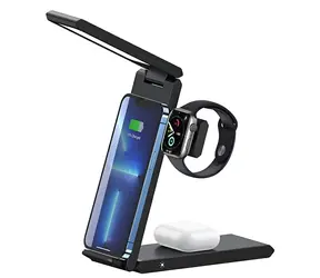 USAMS US-CD181 schwarz / 3-in-1 kabelloses Ladegerät mit Lampe / 15 W / USB-C