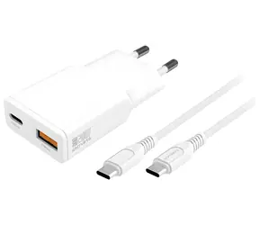 4smarts PDPlug Slim Duos weiß / Netzladegerät / GaN / USB-C + USB-A / 20 W / USB-C-Kabel 1,5 m