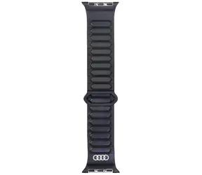 Schwarzes Lederarmband mit Audi Logo und Magnetverschluss / Armband / Apple Watch 40/41/42 mm / Magnetverschluss