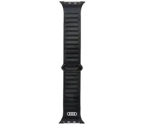 Schwarzer Audi Logo Magnetring / Lederarmband für Apple Watch / 44/45/46/49 mm / Magnetverschluss