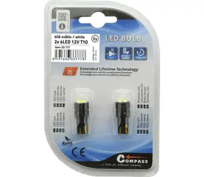 Compass -LED-Lampe T10, 4 LEDs, 3030, weiß / Autolampe / 12 V / 2 Stück