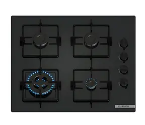 POH6B6K30 schwarz / Gaskochfeld / Glasoberfläche / Einbaugerät / 4 Brenner / Elektronische Zündung / 60 cm
