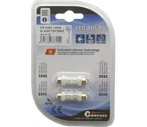 Compass LED-Lampe SV8.5, 38 mm, weiß, 2 Stück / Autolampe / 4X LED / 12 V