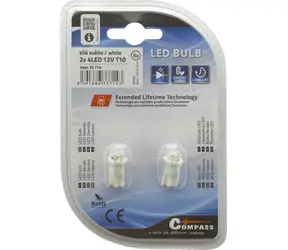 Compass -LED-Lampe T10, 4 LEDs, weiß / Autolampe / 12 V / 2 Stück