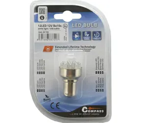 Compass -LED-Lampe, 12 LEDs, Ba15s, weiß / Autolampe / 12 V