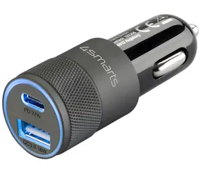 4smarts Rapid+ 27W Schnellladeadapter PD schwarz-grau / Autoladegerät / USB-C / USB-A / Power Delivery / Quick Charge 3.0