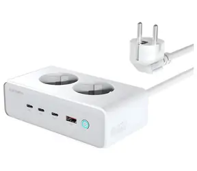 4smarts 6-in-1 65W GaN weiß / Ladestation / 3x USB-C PD / USB-A / 2x Netzsteckdose
