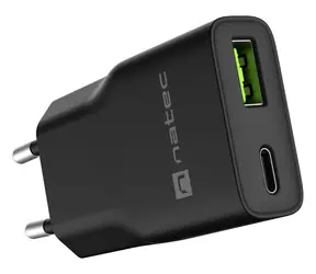 Natec Ribera GaN Slim schwarz / Ladegerät / 20 W / USB-C + USB-A / GaN / PD 3.0