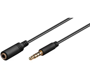 PremiumCord 3,5-mm-Klinkenstecker (4-polig, Stecker/Buchse) / Verlängerungskabel / schwarz / 2 m