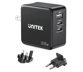 Unitek P1117B schwarz / Ladegerät / 65 W / 2x USB-C PD / 1x USB-A