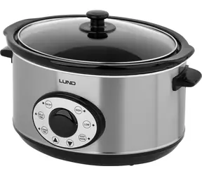 Lund Schongarer 4,5 l / Schongarer / 280 W / Keramiktopf / Edelstahl / Glasdeckel / 18-Stunden-Timer