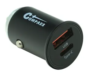 Compass Flacher Kfz-Stecker / Ladegerät / 12/24 V / USB-A QC3.0 + USB-C PD3.0 / 30 W