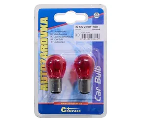 Compass P21/5W 12V 21/5W rot / Autolampe / BAY15d Fassung / Blisterverpackung, 2 Stück