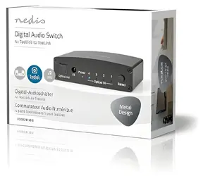 Nedis TosLink Audio-Umschalter 4x1 schwarz / Audio-Umschalter / 4X TosLink-Eingang / Metallgehäuse / Fernbedienung