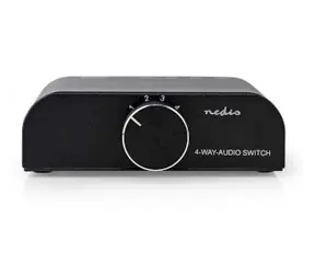 Nedis Audio Switch Anthrazit / Schalter / 4 Anschlüsse / Cinch + 3,5 mm / Bedienungsanleitung / Metall