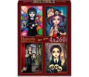 MAGNOLIA Puzzle: Seltsames Mädchen, Süße Hexe, Ich und Mama, Fröhliches Halloween / 4 x 260 Teile