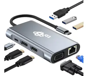 TB Touch USB-C Hub 8-in-1 grau / USB-C Hub / 2x HDMI / 3x USB-A / VGA / RJ45 / PD