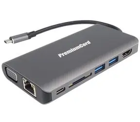 PremiumCord USB-C-Hub 8 in 1 / USB-C-Hub / HDMI / VGA / RJ45 / 2x USB 3.0 / SD / 3,5-mm-Audio / PD