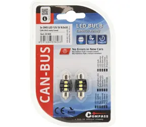 Compass LED-Lampe SV8.5 32mm CAN-BUS weiß 2 Stück / Autolampe / 3x SMD-LED / 12V / Widerstand