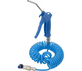 Compass Druckluftpistole mit Spiralschlauch / Ausblaspistole / Schlauch 6 mm / 5 m / T-Adapter