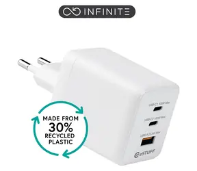 eSTUFF INFINITE weiß / USB-Ladegerät / 2x USB-C + USB-A / 100 W / GaN