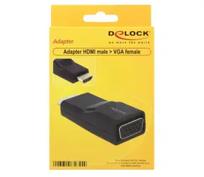 DeLock HDMI A - VGA (D-Sub15) schwarz / Adapter / HDMI (M) - VGA (F) / max. 1920×1200 / schraubenlos